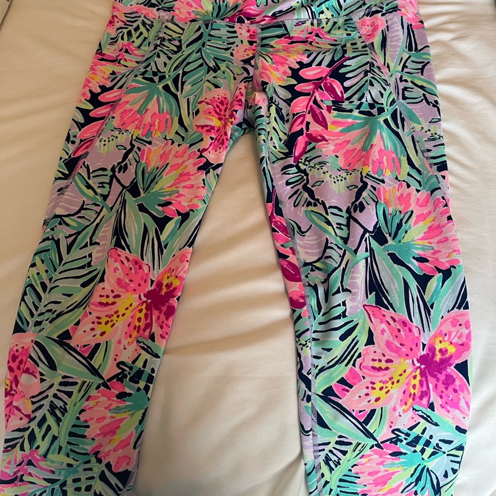 Lilly Pulitzer Pink and Green Tropical Print Leggings